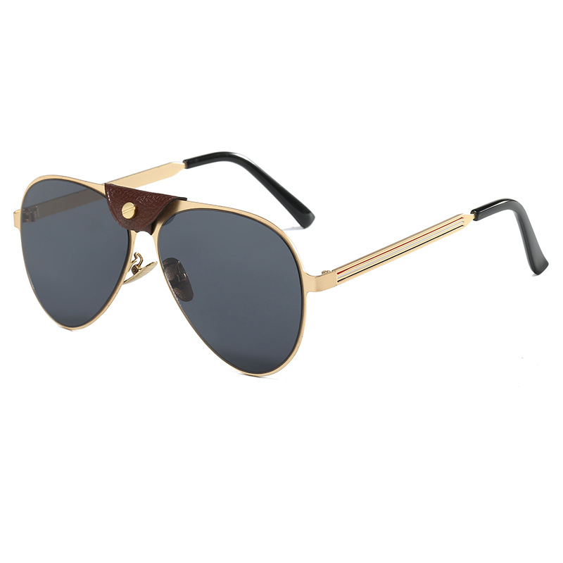 Lunettes de soleil de luxe pour femmes, nouvelle coque en cuir, lunettes de soleil Punk à grande monture, lunettes rétro européennes et américaines, oculaires ovales pour hommes