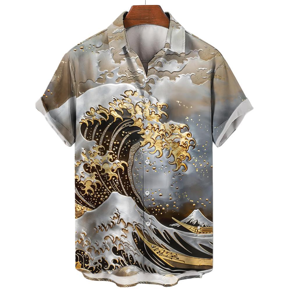 Chemise hawaïenne à manches courtes pour hommes, motif japonais Ukiyo-E, t-shirts respirants, vêtements décontractés, luxe, été