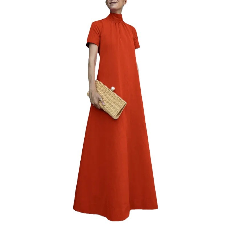Robe longue ample à manches courtes pour femmes, gilet monochrome, robe de soirée décontractée, vêtements élégants, grande taille