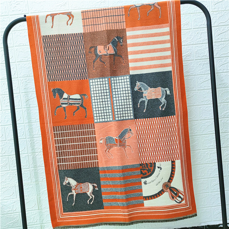 Écharpe à motif cheval pour femmes, nouvelle sensation de cachemire de luxe, grande couverture enveloppante, douce et chaude, châle de marque rétro et classique, automne et hiver
