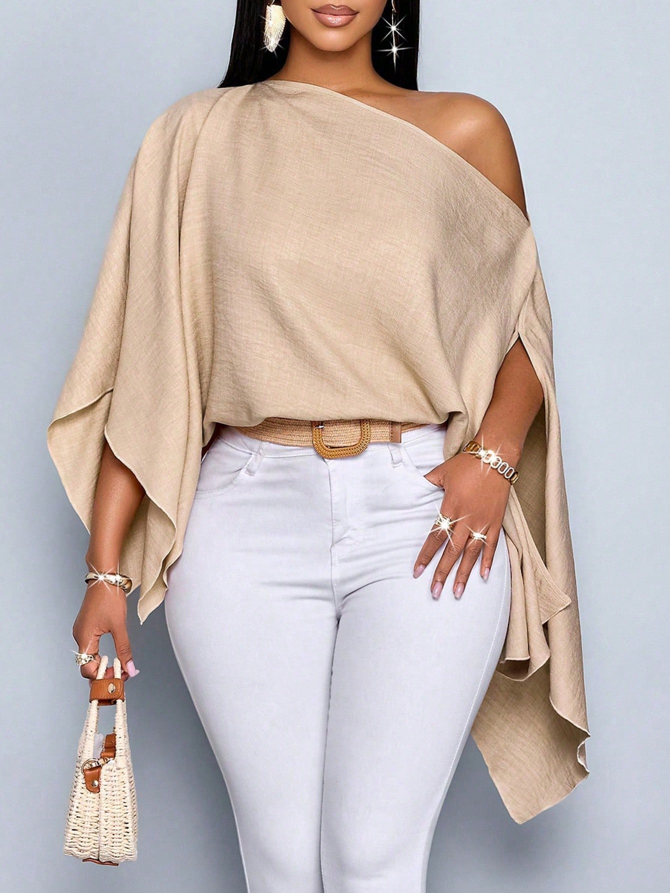 Chemise en lin pour femme à manches cape asymétriques et ourlet asymétrique