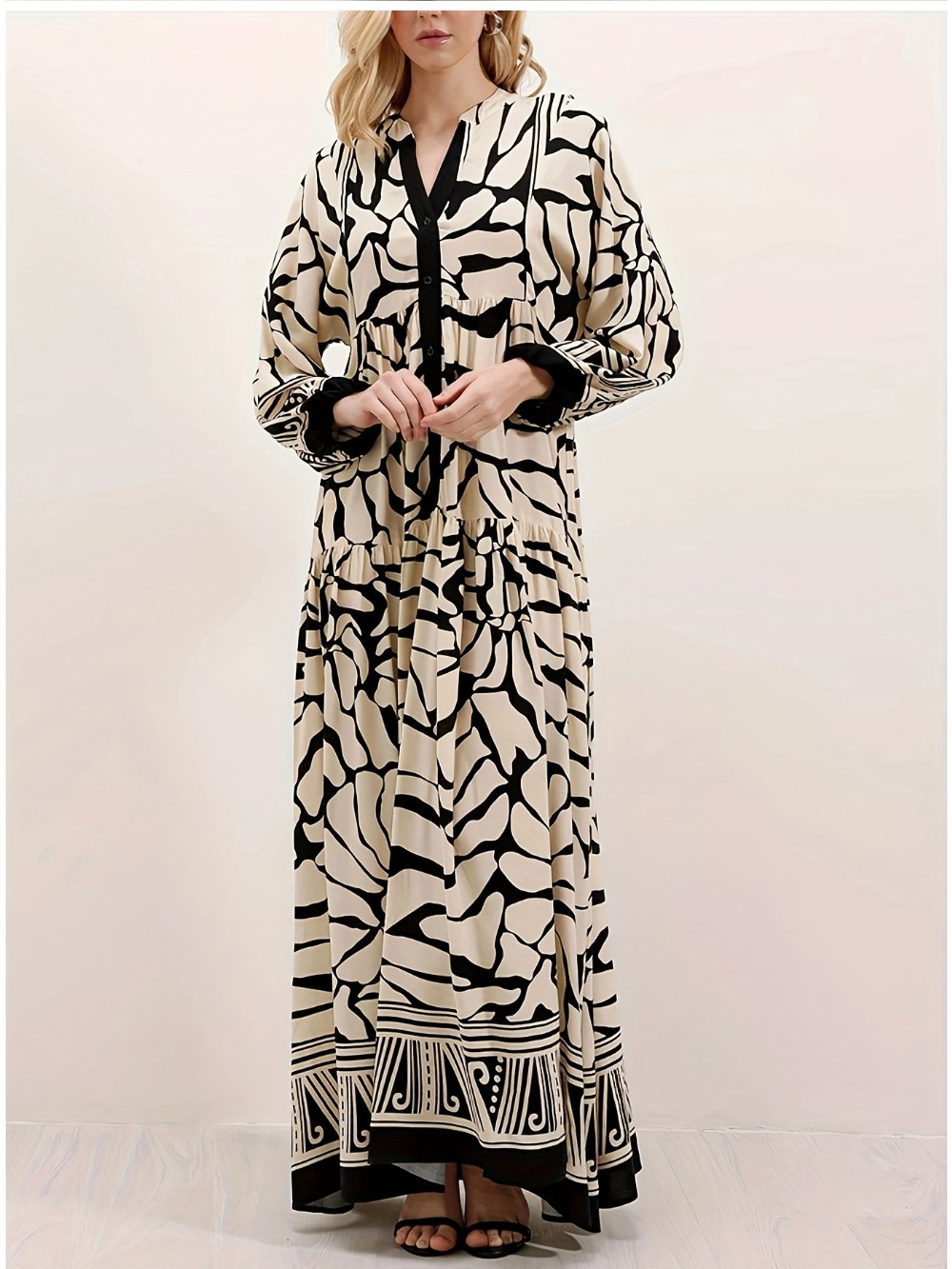 Eid femmes Robe musulmane automne imprimé col en V Abaya dubaï robes Largos robes longues Robe arabe fête Caftan Jalabiya Ramadan