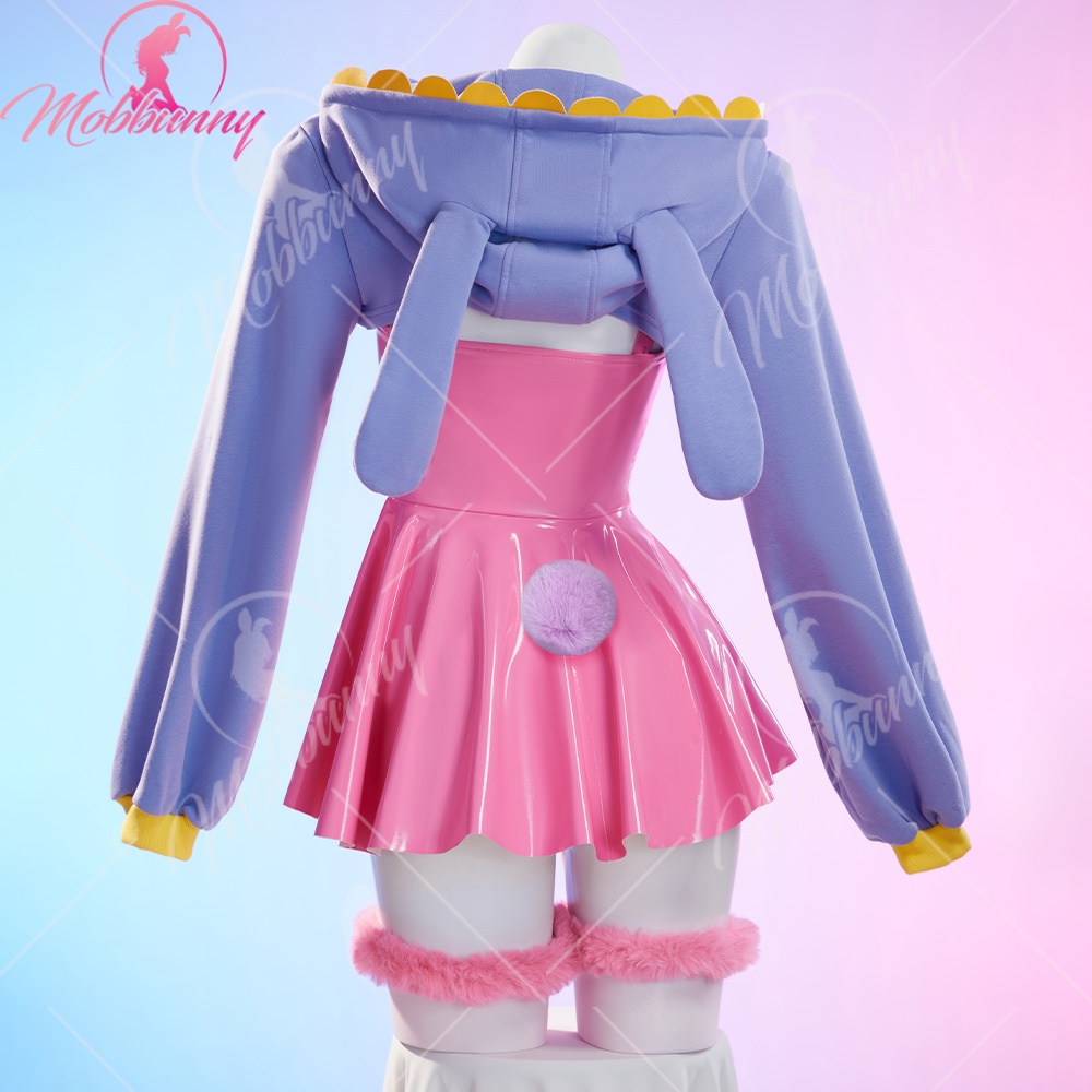 Costume de cosplay sexy de lapin pour femme Mobbunny, robe à bretelles avec veste courte à capuche de lapin et gants