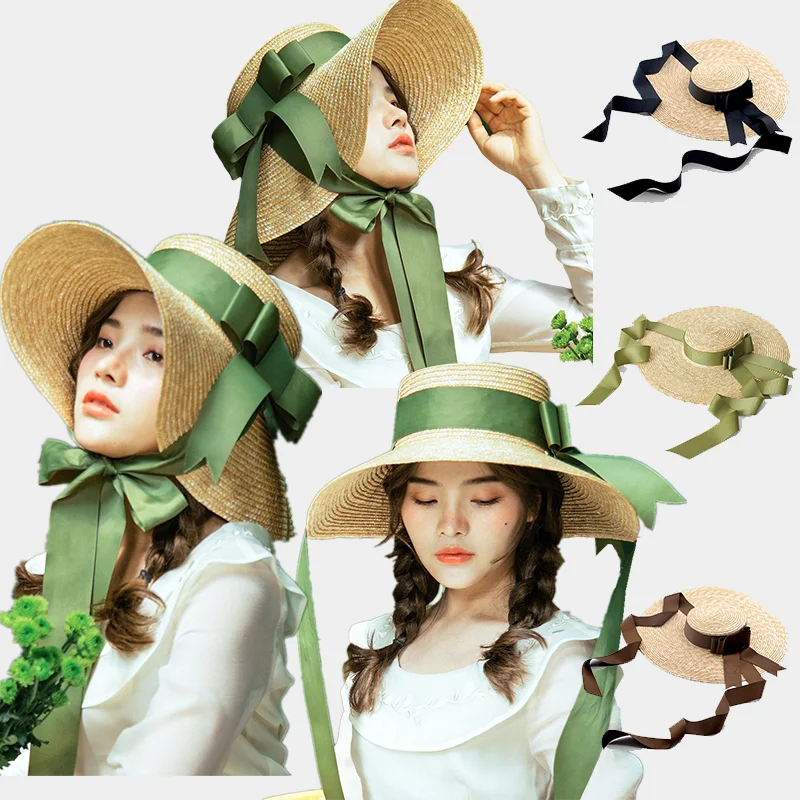 Chapeaux de plage à large bord pour femmes, 15/18cm, élégant, romantique, grand chapeau de soleil avec Protection Uv, avec cravate au cou, casquettes de paille surdimensionnées à dessus plat