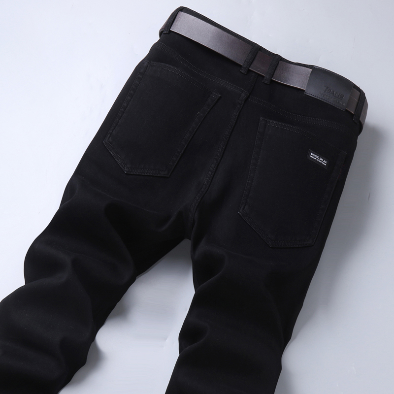 Hommes classique avancé marque de mode pur noir jean homme doux respirer Stretch mince droit Denim pantalon hommes pantalons salopette