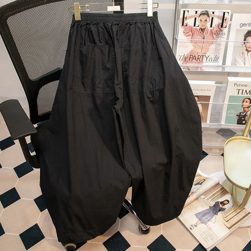 Pantalon ample à jambes larges pour femme, taille élastique décontractée, grande taille, style lanterne, confortable, coupe ample, style neutre, tenue de travail