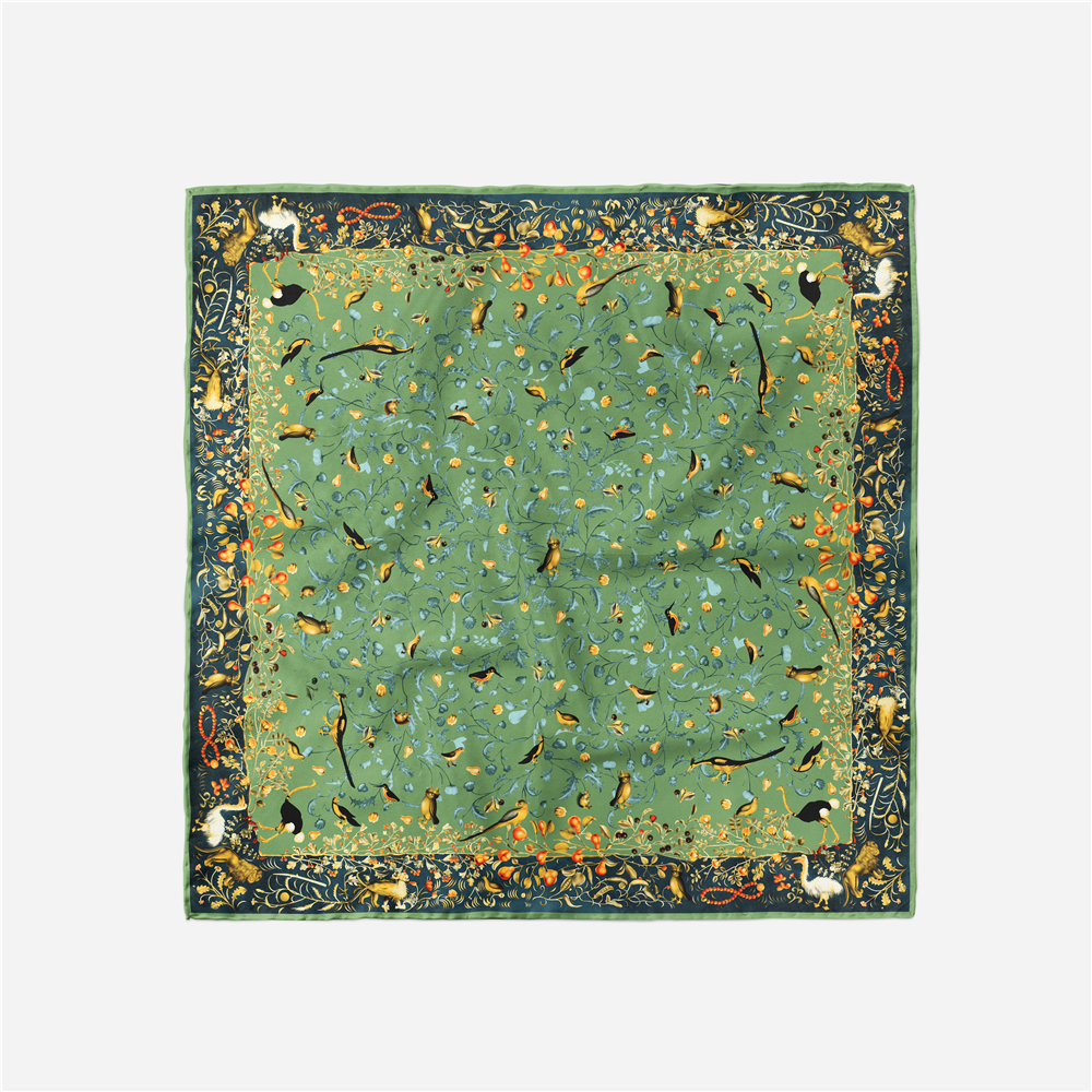 Foulard en soie sergé femme peinture d'oiseau florale foulards carrés enveloppes Bandana petit Hijab Foulards en soie cravate bandeau foulard 53CM