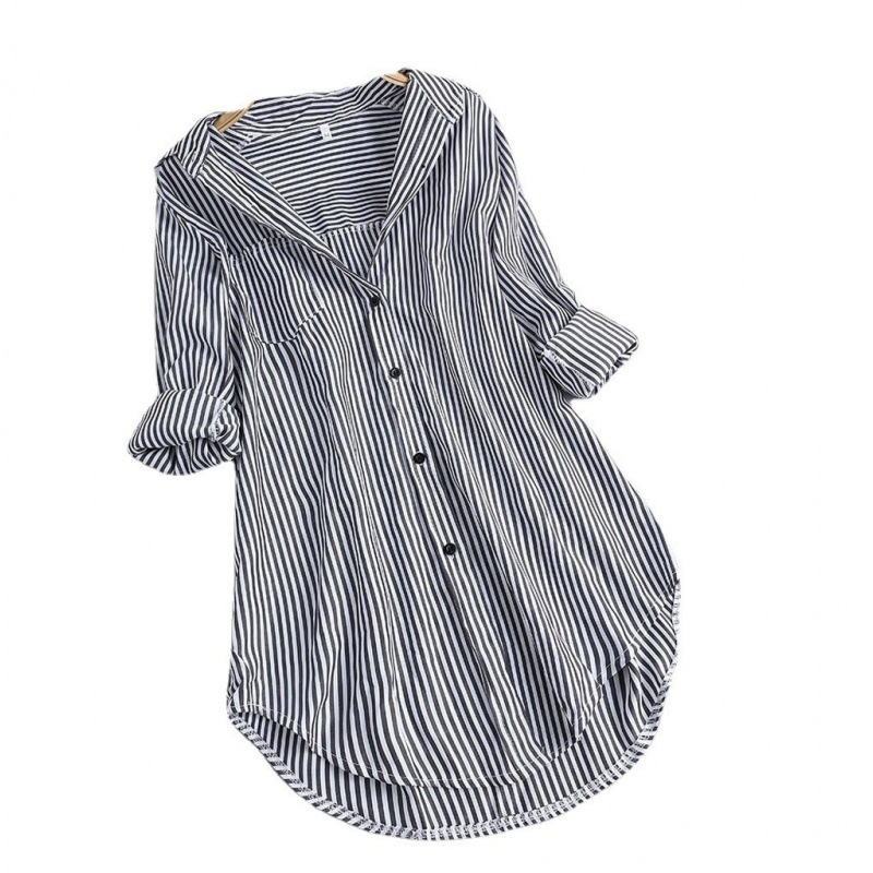 Chemise élégante rayée à manches longues, coupe ample, printemps-été, confortable, décontractée, style basique tendance, mélange de polyester
