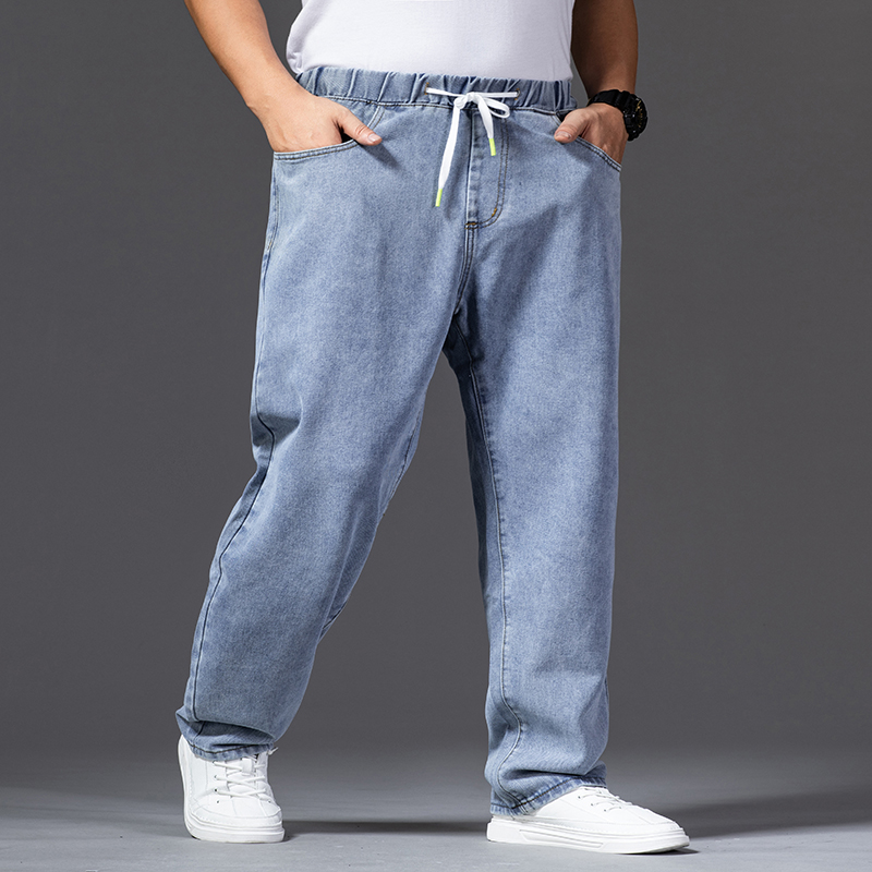 Jean ample pour hommes, grande taille 42 44 46, vêtements d'affaires, droit, mode, taille élastique, pantalon en Denim surdimensionné décontracté