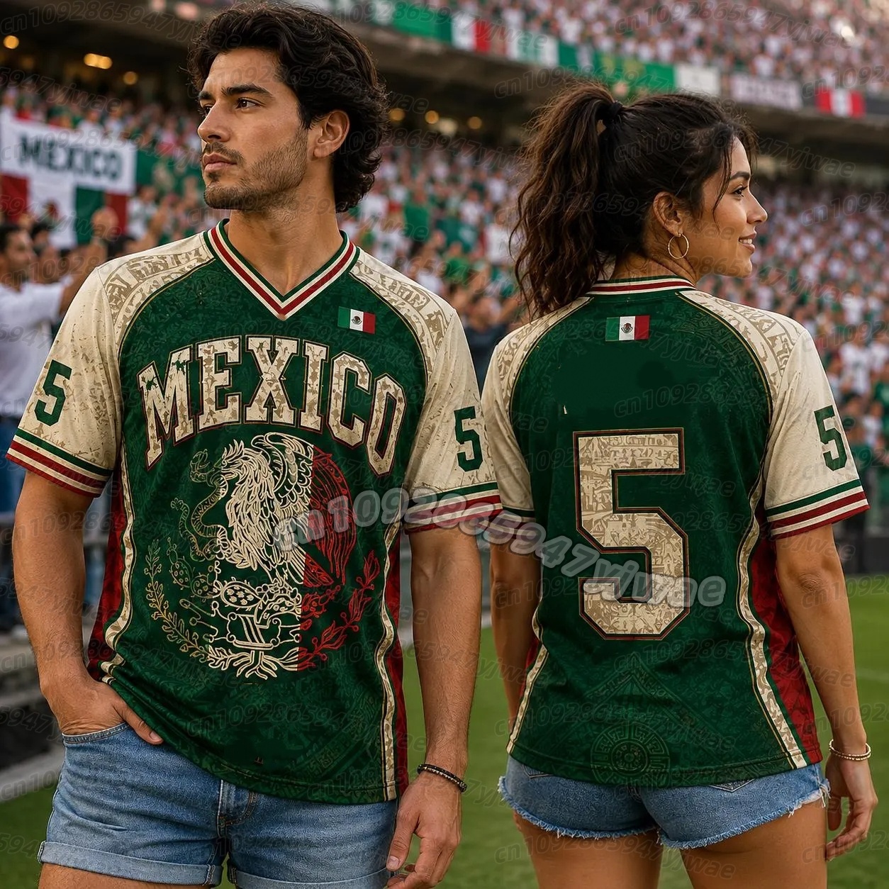 T-shirt Mexique 26 pour femme, col en V, été, pour fans de football du Mexique, séchage rapide, pour homme et femme
