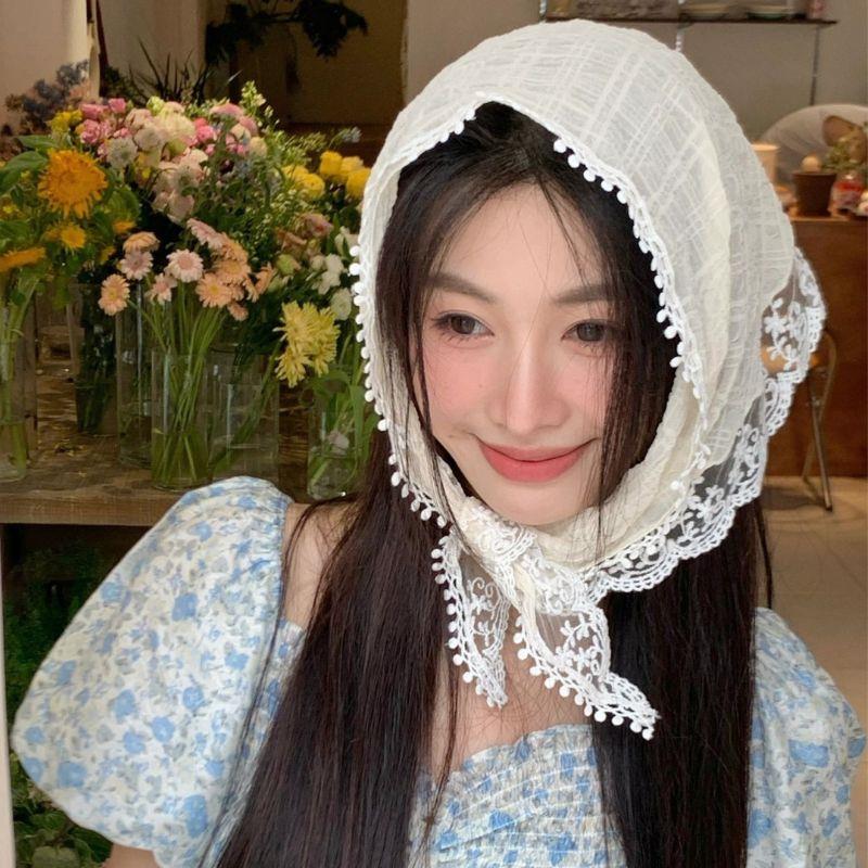 Nouveau été dentelle Triangle foulard femme dentelle cheveux écharpe rétro français Triangle bandeau de cheveux doux Turban casquette crème solaire foulard