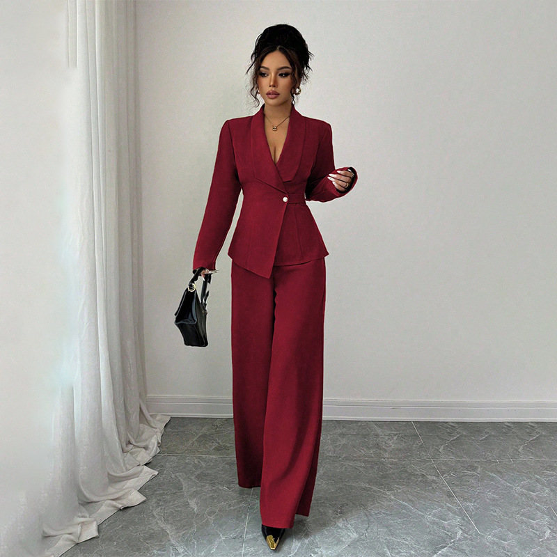 Tempérament mode pantalons minces ensembles femmes couleur unie moulante Blazer manteau pantalon droit deux pièces ensemble vêtements de transport