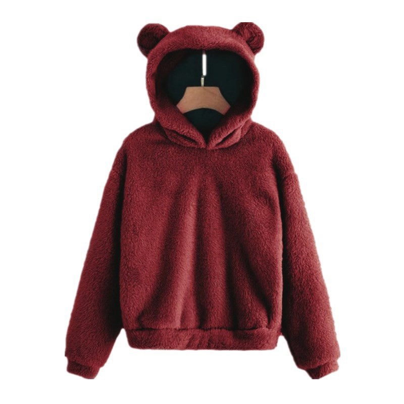 Hauts à capuche pour femmes Automne Hiver, Sweat-shirt à capuche oreilles de lapin à manches longues, en peluche mignon et chaud, style décontracté 2026