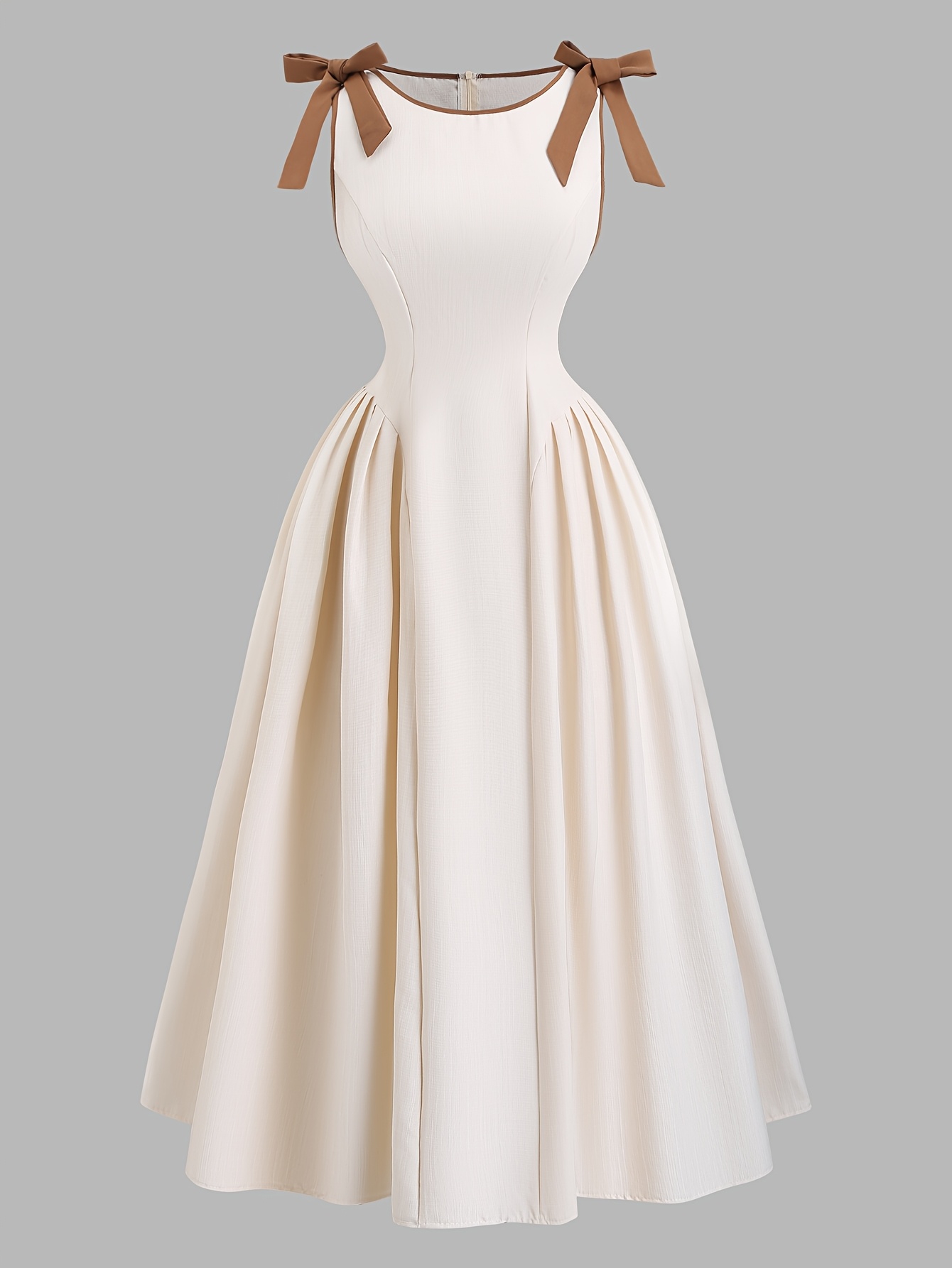 Robe d'été unie à la mode pour femmes grandes tailles, robe mi-longue à col rond et bretelles