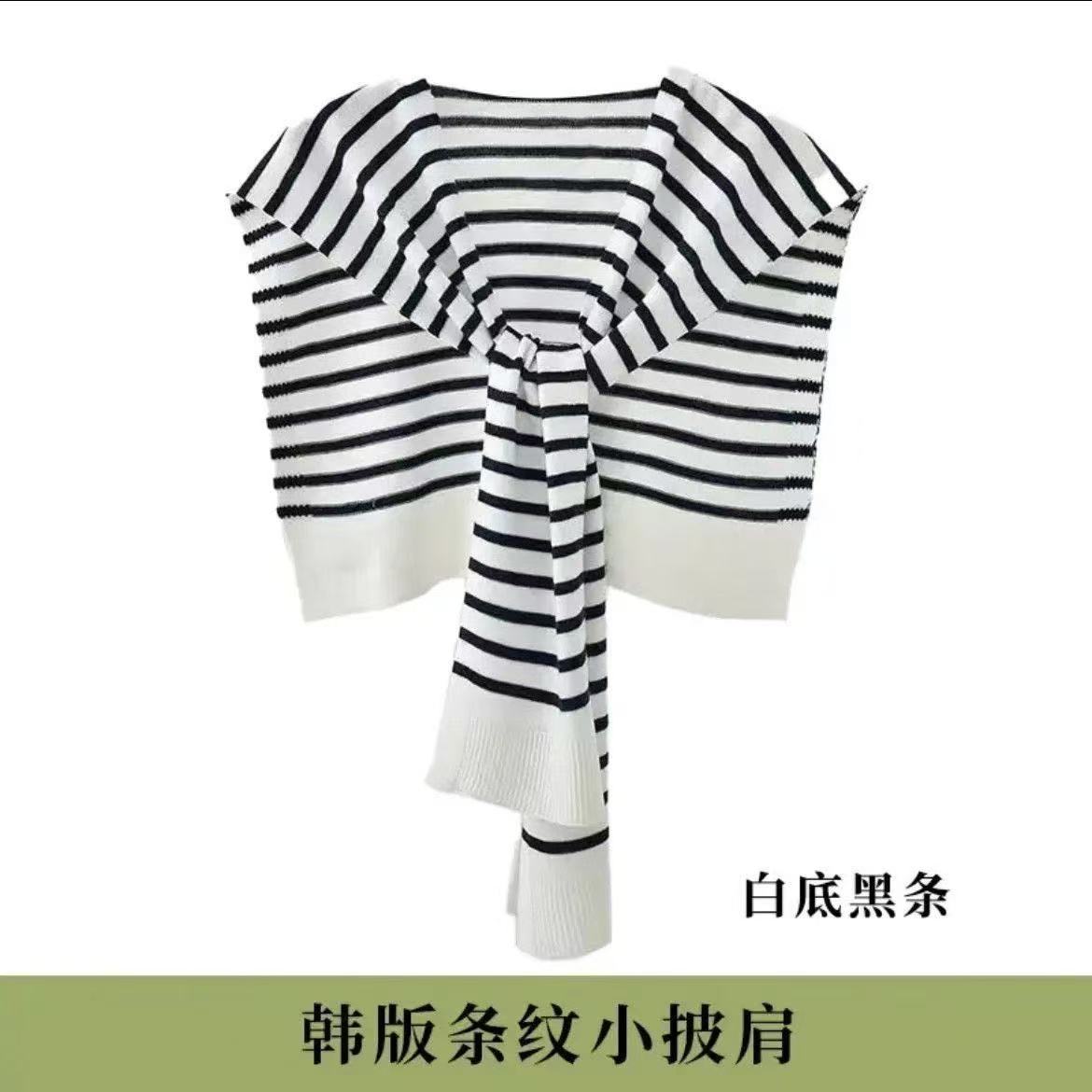 Châle chaud en tricot rayé coréen, cape à col faux pour femmes, écharpe nouée à rayures, vêtement d'extérieur pour l'hiver.