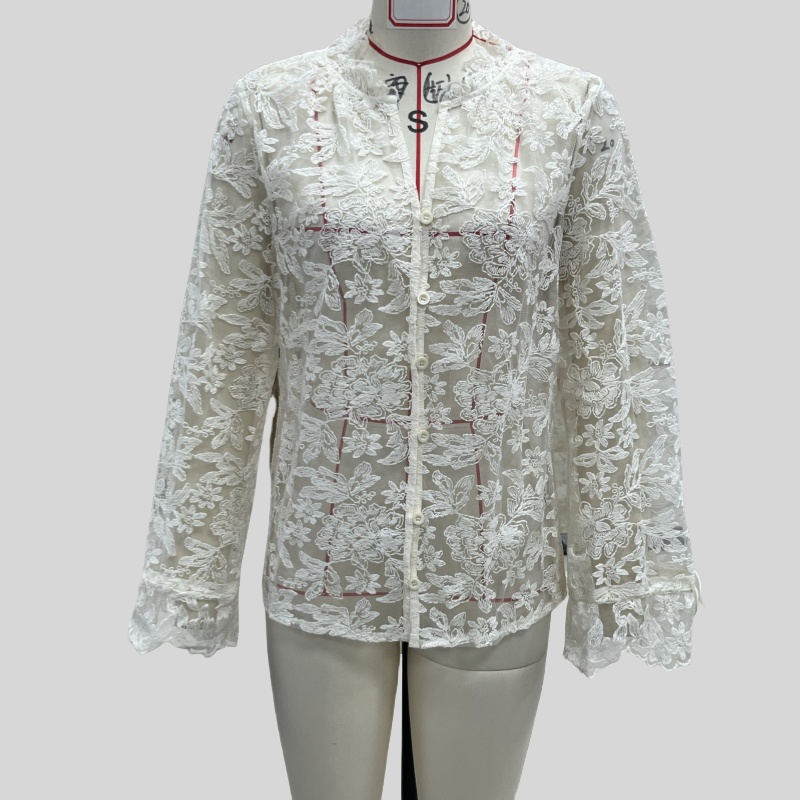 2025 automne à manches longues dentelle chemises Blouses femmes vêtements Blusas Mujer De Moda évider Sexy hauts voir à travers la chemise décontractée