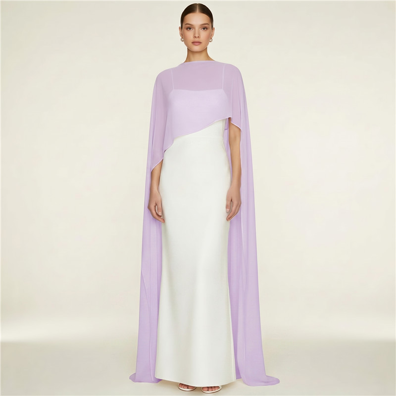Robe longue de soirée élégante en mousseline avec cape, dos nu, moulante, longueur ras du sol, pour femme, idéale pour les fêtes et les mariages