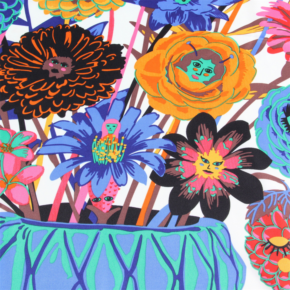 Injplanchers f-Foulard Carré à Imprimé de Fleurs pour Femme, Grand Châle en Bouteille, Bandana de Luxe, Hijab, 130cm