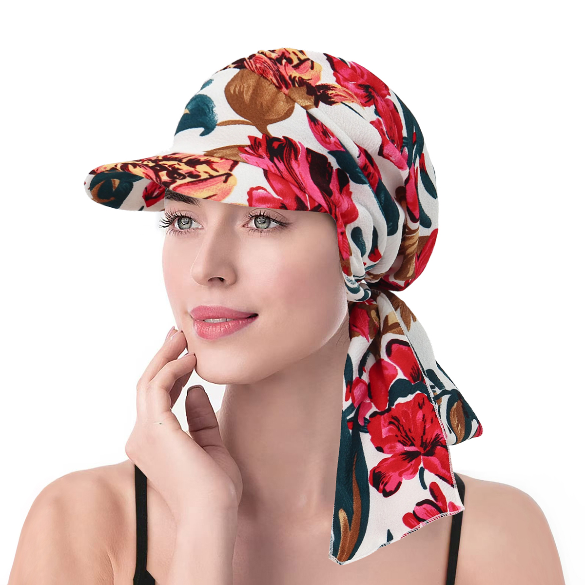 Nouveau Bonnet Hijab Femme 2026 Tendance Imprimé avec Visière, Turban Respirant et Confortable pour Cheveux, Chapeau Foulard pour Dames, Cache-Cheveux