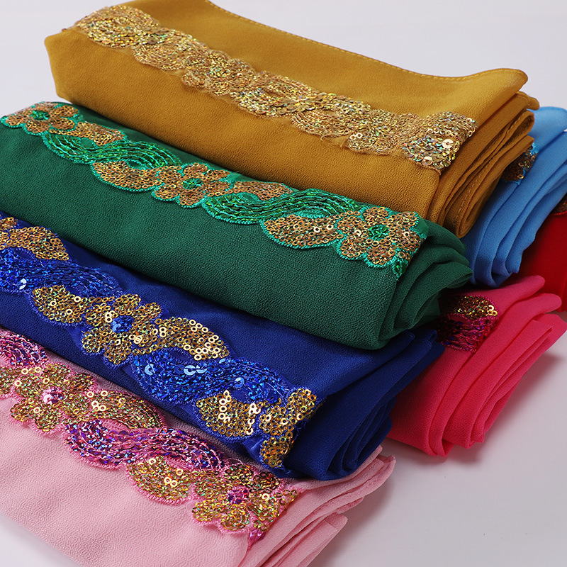 Mousseline de soie Hijab écharpe Turban pour femmes musulmanes mode foulard châles paillettes écharpe chapeaux voile bandeau islamique Ramadan Voile