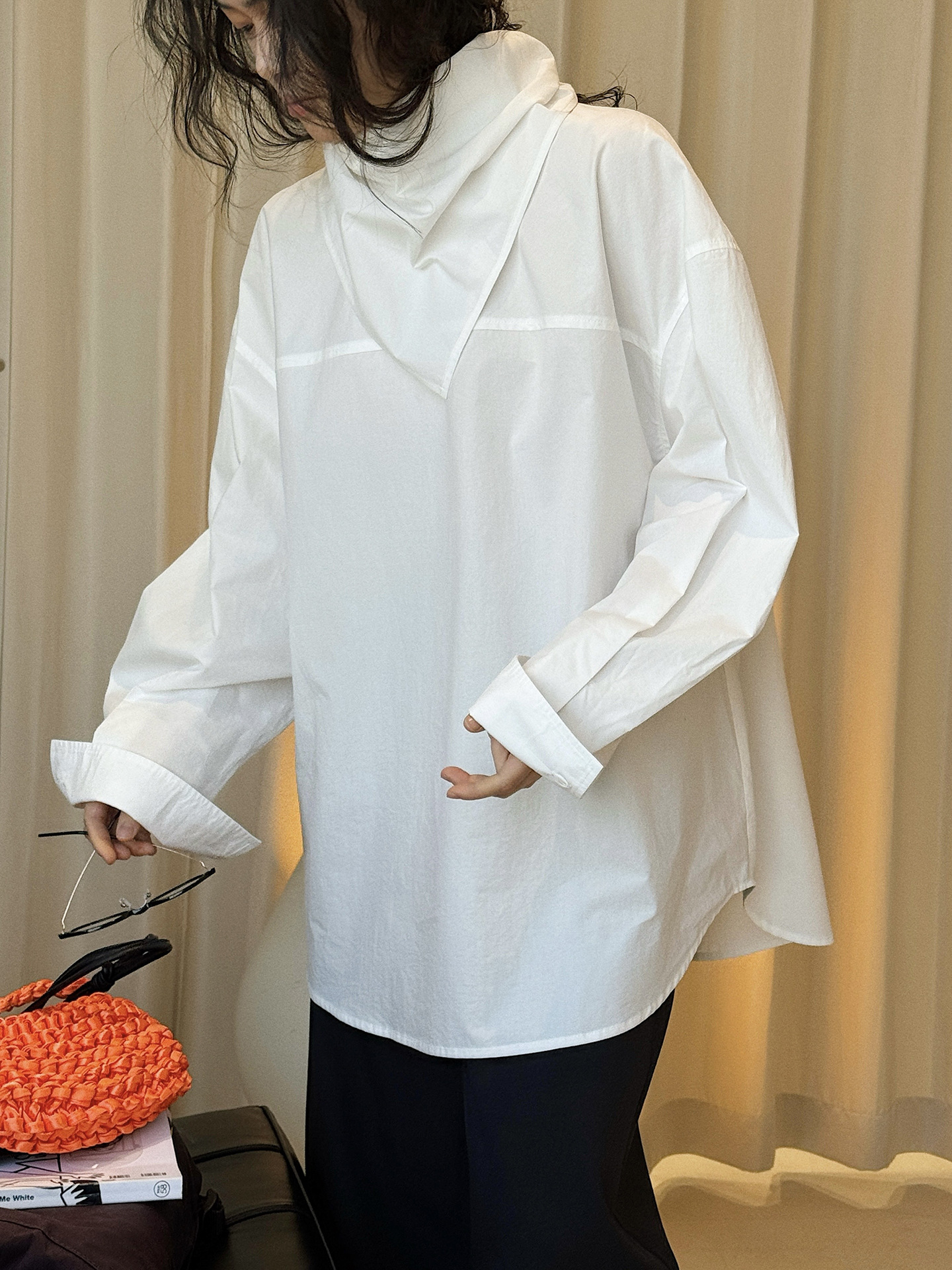 Écharpe triangulaire décontractée et tendance pour le printemps, col rond, protection contre l'eau, chemise à empiècements, silhouette ample, haut pour femmes