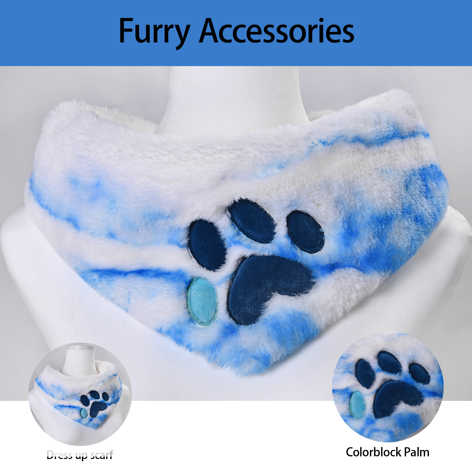 Écharpe triangulaire en fausse fourrure avec motif patte, accessoire de cosplay pour costumes Furry