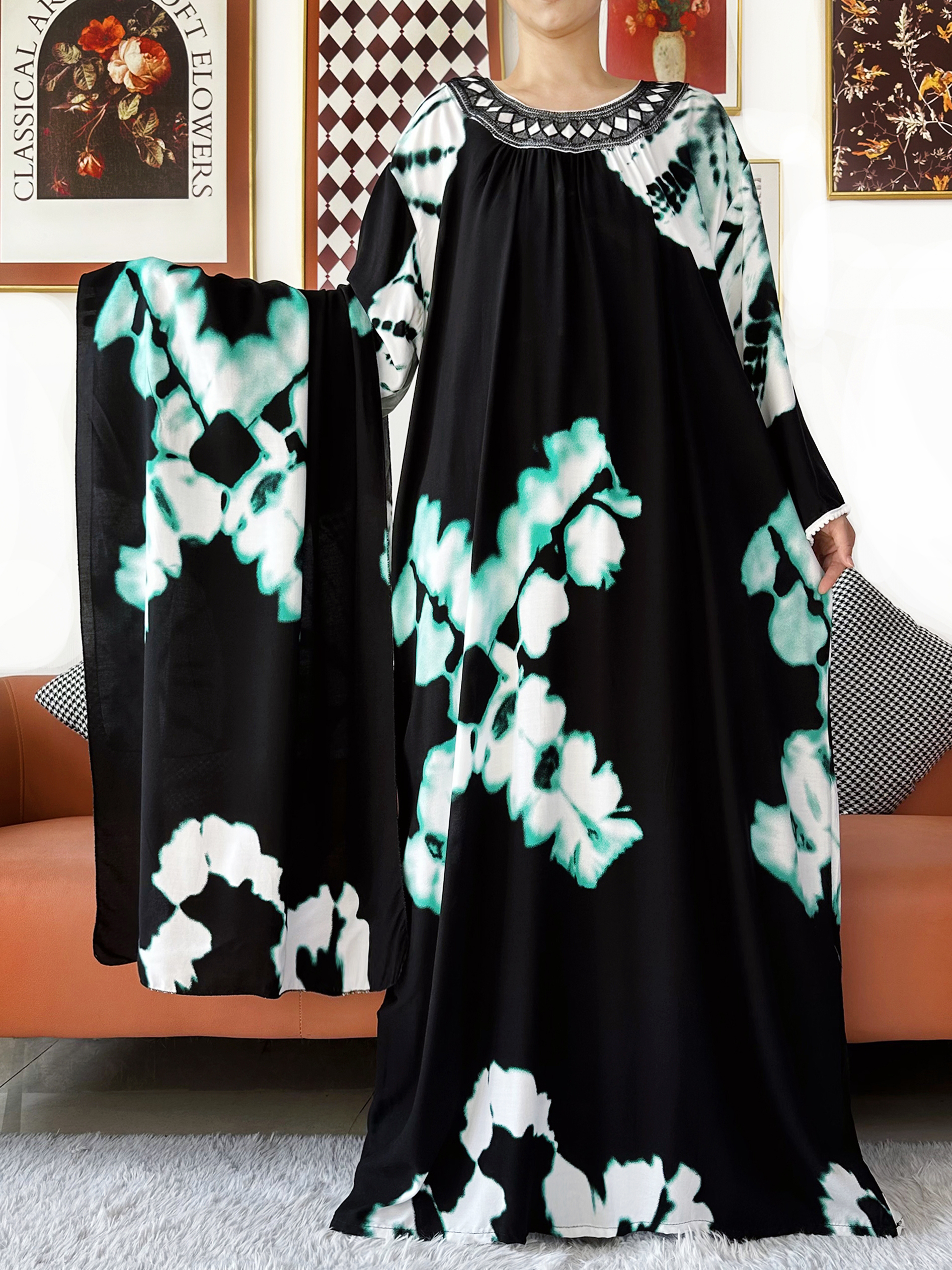 2026 femmes musulmanes à manches longues brodé col rond coton femmes lâche Abaya Boho Maxi robe décontracté robe de mode robes africaines