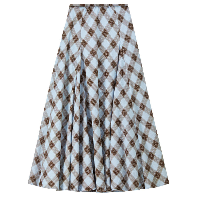 Jupe longue vintage à carreaux SENTUBILA pour femme, nouvelle collection printemps 2026, élégante, imprimé diagonal, taille élastique, coupe trapèze, 161QG4925