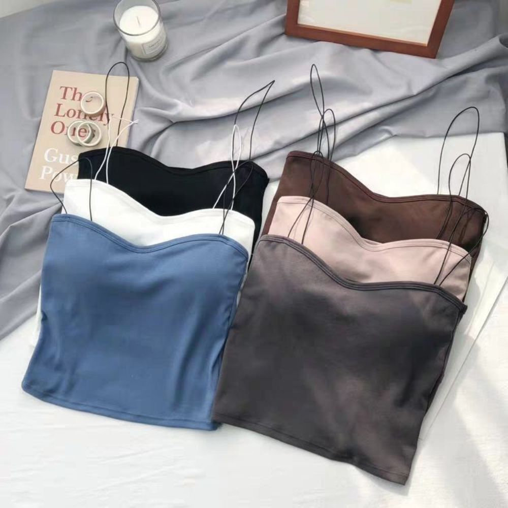 Bustier d'été en fibre de coton émaillée avec coussinets pour femme, haut court en glaçure douce et élastique, bralette fine sans couture, nouveau