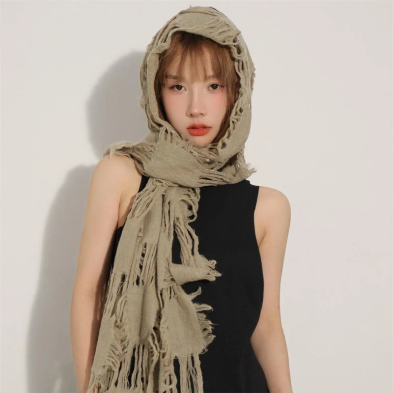 Écharpe en laine Vintage unisexe, cache-cou irrégé en détresse, vêtements d'extérieur à la mode pour femmes et hommes, hiver