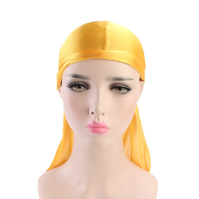Foulard en soie à longue queue, Turban musulman, Doo Rag, chapeau de Pirate, casquettes de chimio Durag, chapeau de crâne, couvre-chef, 18 couleurs au choix