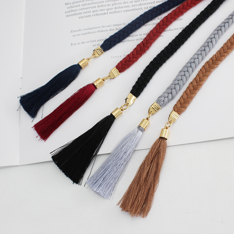 Corde de taille nouée pour femmes, ceinture en dentelle à franges tressées coréennes pour robes, cordon décoratif bohème avec glands, 2024