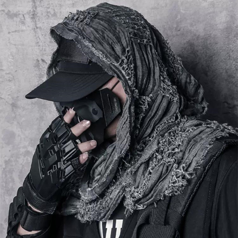 Techwear tactique Hip Hop Punk écharpe hommes femmes lavé Vintage déchiré trou Bufanda extérieur écharpes décontractées