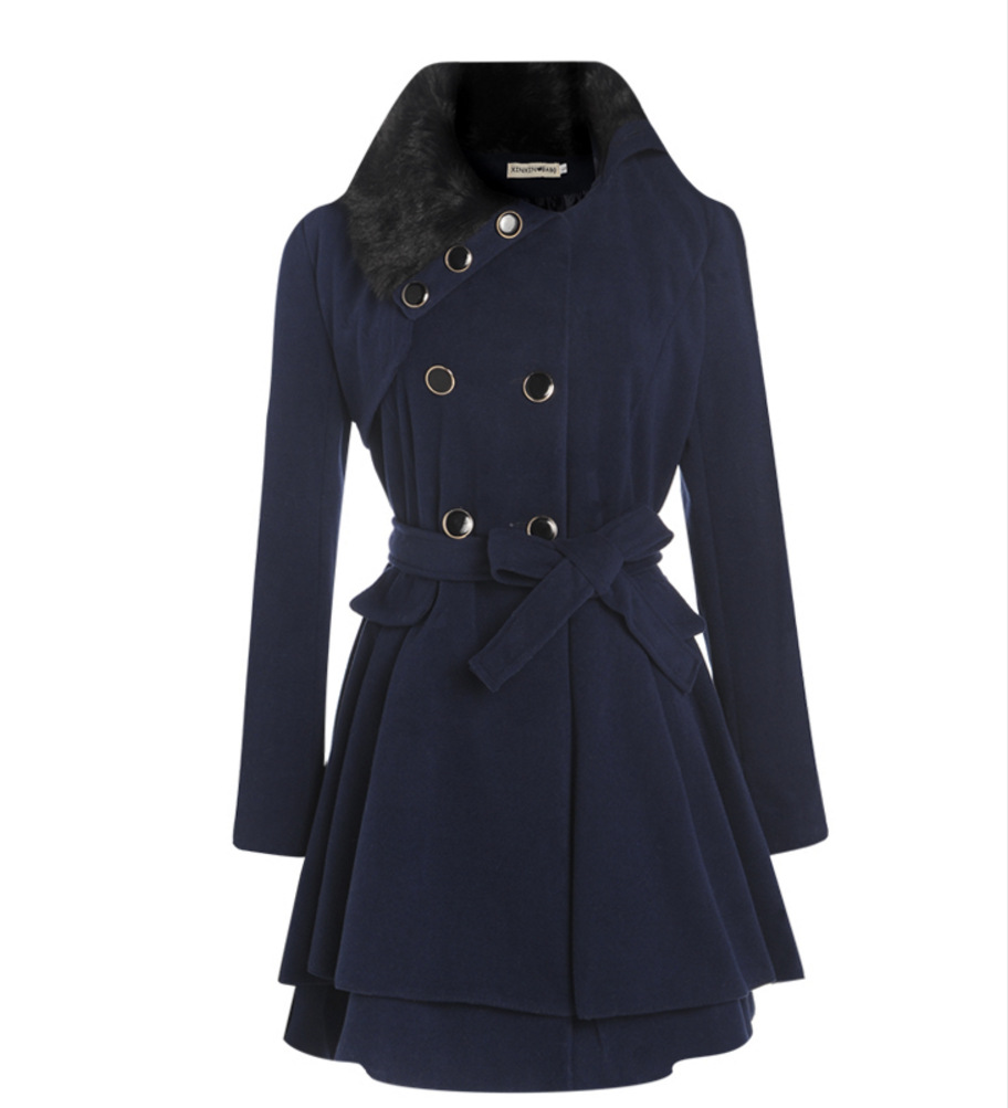 Manteau en laine pour femme 2026 Nouveau manteau en laine ajusté mi-longue à double boutonnage épaissi avec ceinture Vêtements pour femme