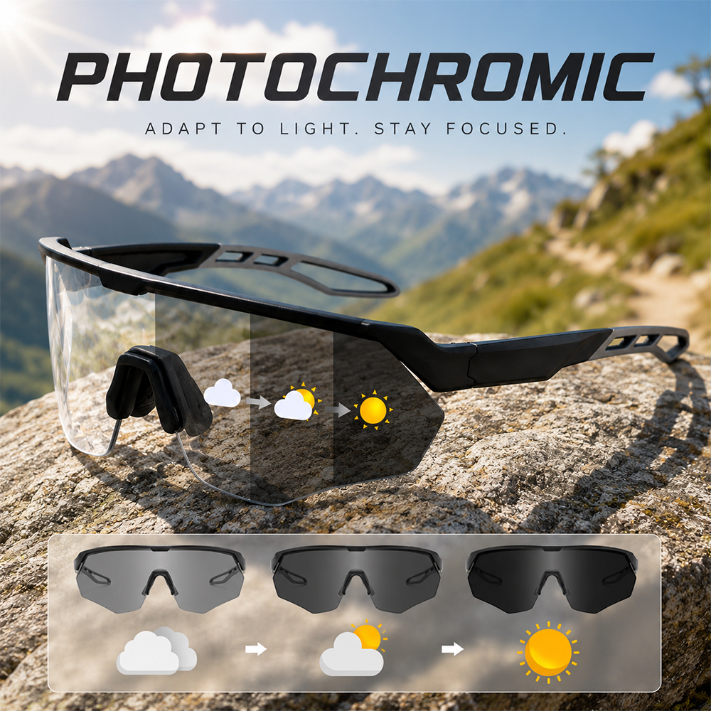 Lunettes de soleil photochromiques pour le cyclisme, hommes et femmes, sans monture, lunettes de sport UV400, pour la conduite en plein air, la pêche, anti-vent, lunettes de soleil