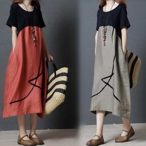 Robe d'été coréenne en coton et lin pour femmes, vêtement à col rond, à la mode, pour documents d'abonnés, GGF008