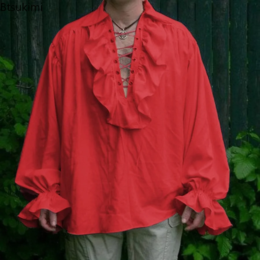 Costume Renaissance à manches longues à volants pour hommes, costume Steampunk médiéval à lacets, chemise Cosplay Prince Drama, costume de scène, Y-E 7,5