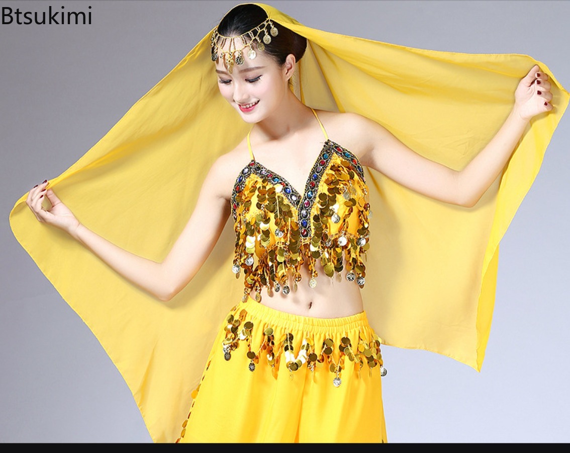 Costume de danse à la mode pour femmes, écharpe de danse du ventre, coiffure, pièces de monnaie en mousseline de soie, écharpe de beauté, Costumes de spectacle