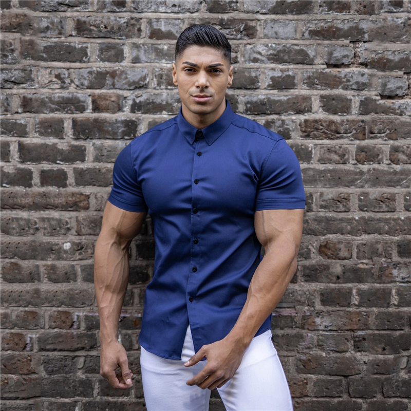 Mode d'été Super Slim Fit chemises à manches courtes hommes classique tenue décontractée chemise mâle Hipster décontracté Luxe chemise formelle