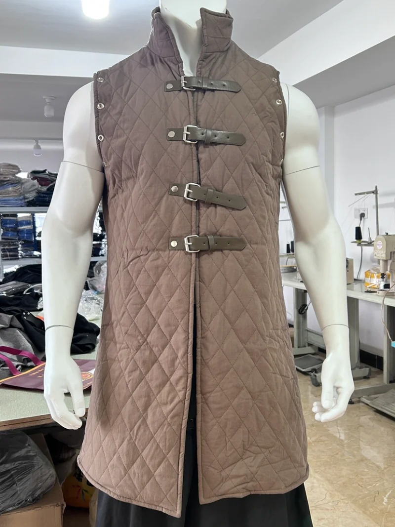 Gambeson Costume Aketon Armure Gilet en Coton Manteau Médiéval Viking Sans Manches Tenue LARP Veste de Chevalier avec Boucles pour Hommes Adultes
