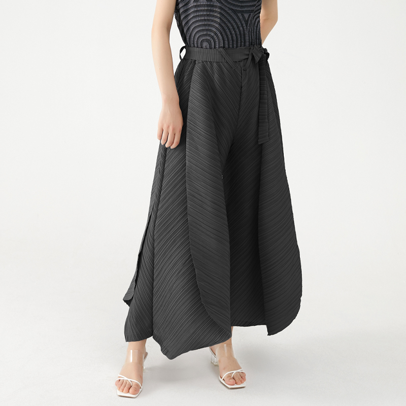 ATA YAKE-Pantalon Plissé à Jambes Larges pour Femme, Vêtement Esthétique Décontracté, avec Ceinture, Style Dubaï, Été