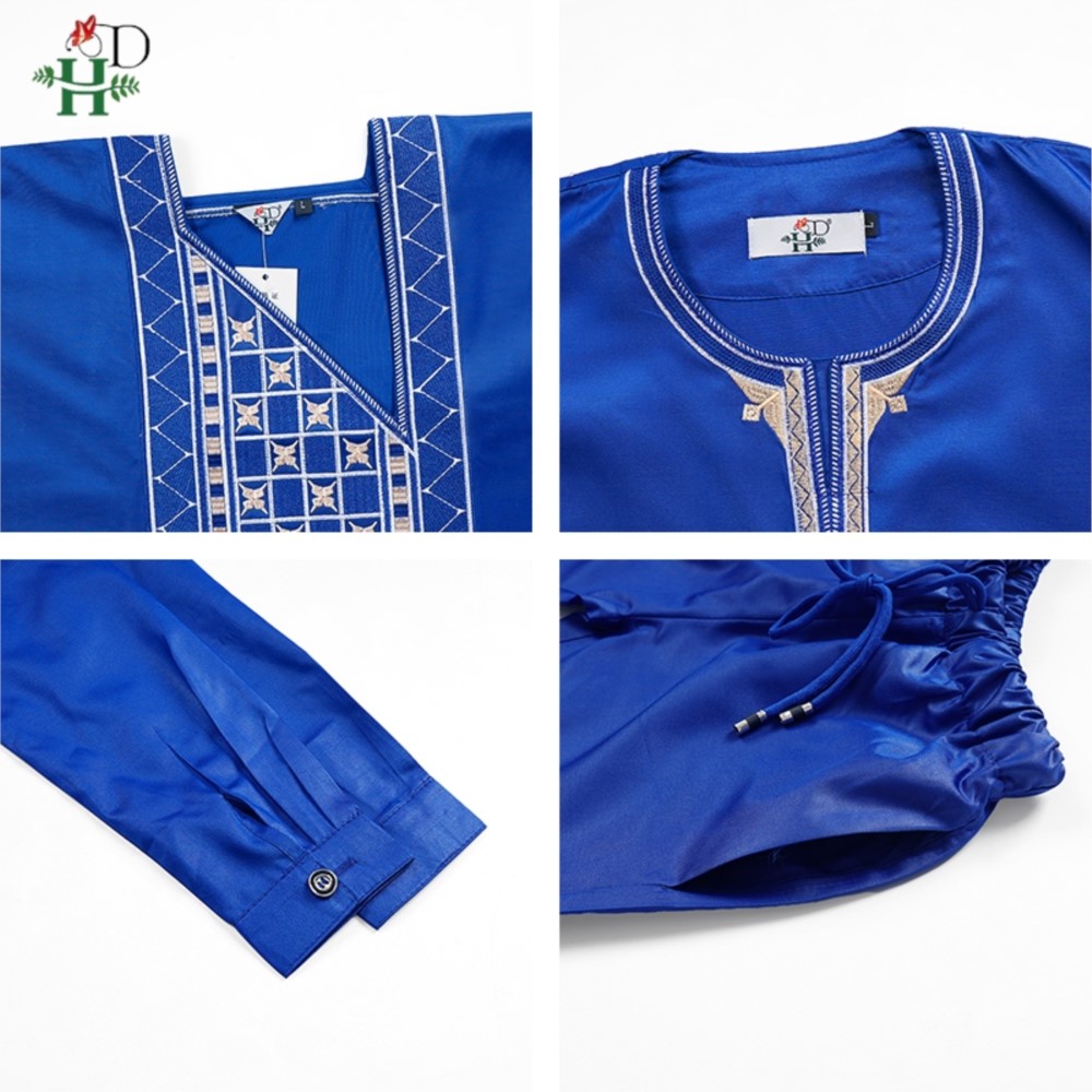 H & D – vêtements africains pour enfants, Ankara Dashiki traditionnel pour garçons de 2 à 10 ans, 3 pièces, broderie Thobe, mode Bazin, caftan bleu 2025