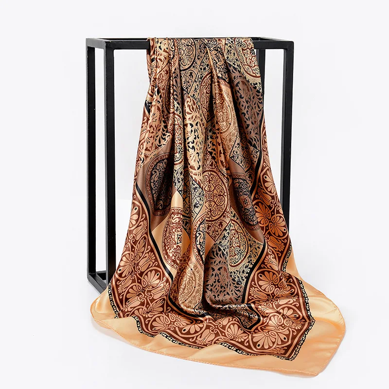 Châles carrés pour femmes 90cm, écharpe hijab pour cheveux, foulard imprimé à la mode, sac en satin pour dames