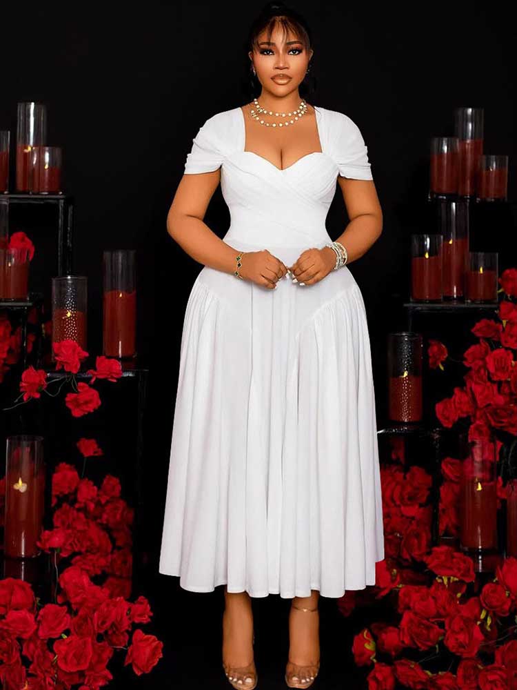 Robe d'été pour femmes, couleur unie, col carré, décontractée, grande taille, sans bretelles, coupe cintrée, élégante, mi-longue