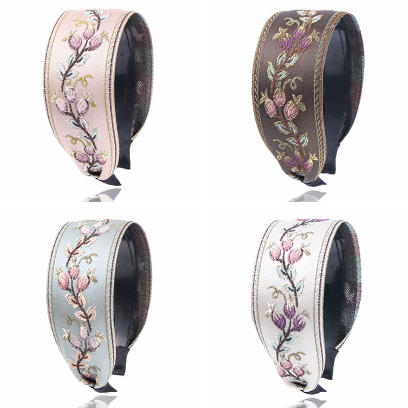 Bandeau de sauna à larges bords pour femmes, coiffe de fleurs brodées, bandeaux de cheveux coordonnants, classique et denté, rétro français