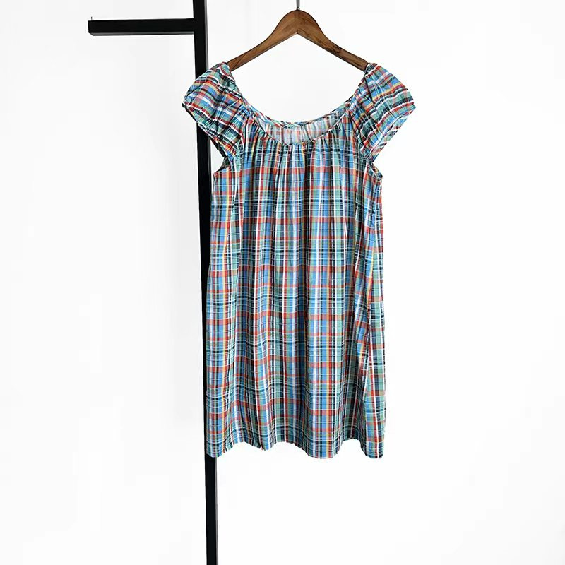 Robe ou haut sans manches à col rond pour femme, style rétro à carreaux Prairie Chic, coupe ample