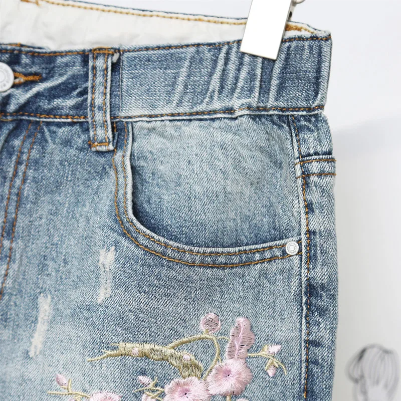 Jean Slim Ajusté en Denim pour Femme, Sarouel Vintage, Grande Taille, Brodé, 5XL, Q42