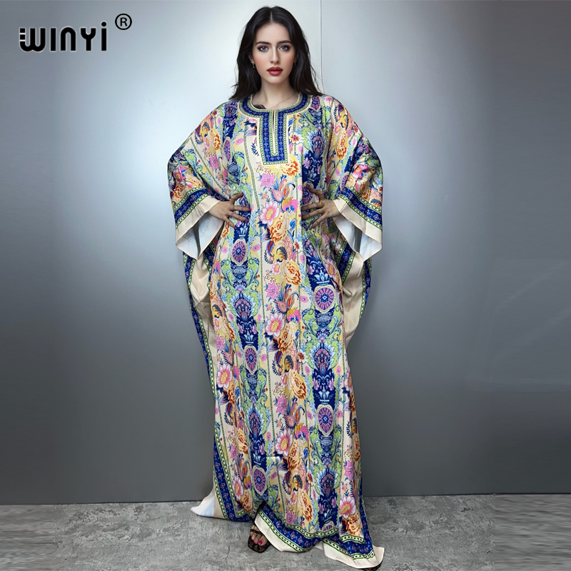 WINYI haute qualité robes musulmanes pour femme robe maxi imprimé fleuri caftan abaya dubaï luxe été bohème robe de soirée
