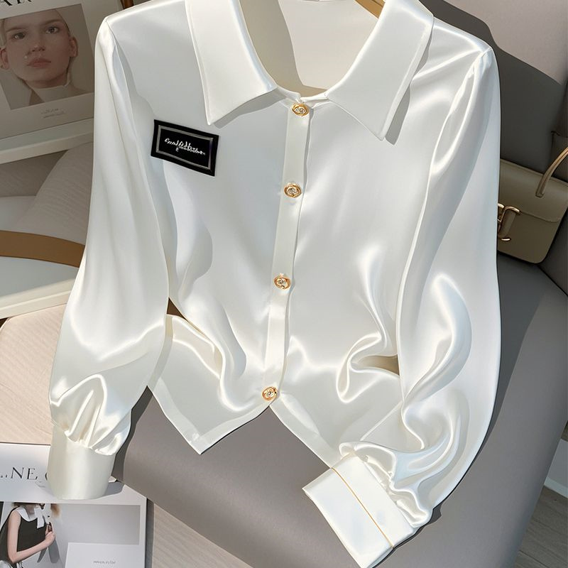 Chemisier en soie glacée blanc à manches longues, nouvelle collection 2026, haut tendance haut de gamme pour femme, été-automne