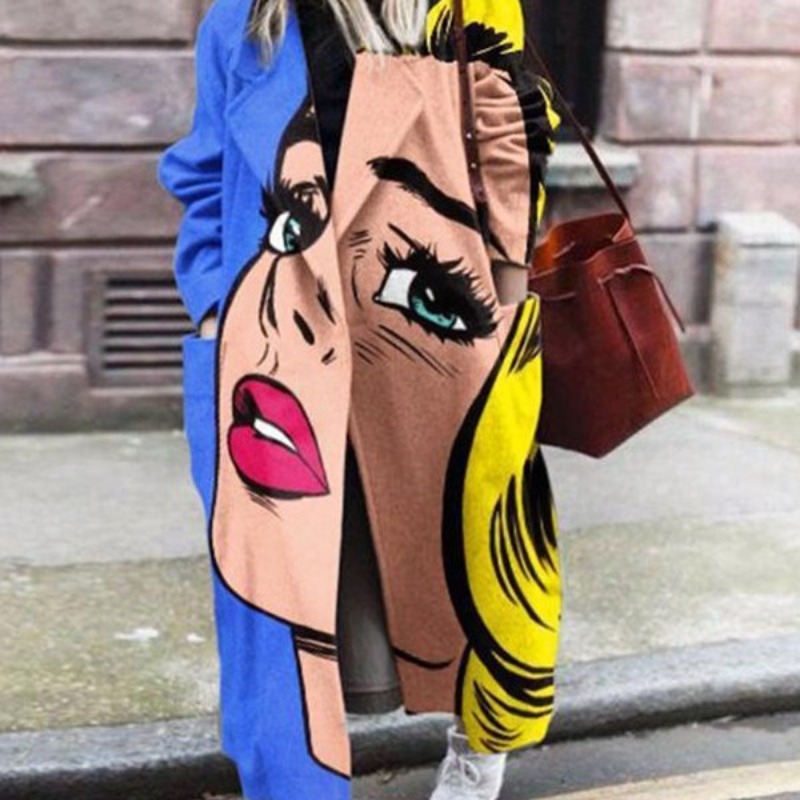 Femmes élégantes pardessus nouveau 2025 automne hiver col rabattu bouton poches impression couleur chaud régulier manches longues manteau